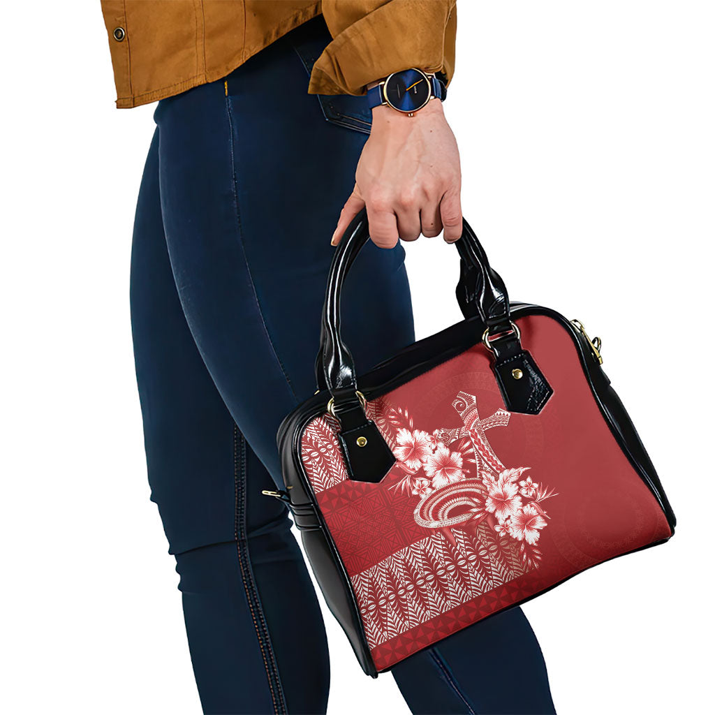 Tonga Ngatu Kupesi Royal Red Shoulder Handbag Koe Otua Mo Tonga Ko Hoku Tofia LT7 - Polynesian Pride
