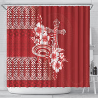 Tonga Ngatu Kupesi Royal Red Shower Curtain Koe Otua Mo Tonga Ko Hoku Tofia LT7 - Polynesian Pride