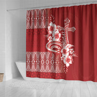 Tonga Ngatu Kupesi Royal Red Shower Curtain Koe Otua Mo Tonga Ko Hoku Tofia LT7 - Polynesian Pride