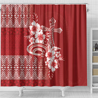 Tonga Ngatu Kupesi Royal Red Shower Curtain Koe Otua Mo Tonga Ko Hoku Tofia LT7 - Polynesian Pride