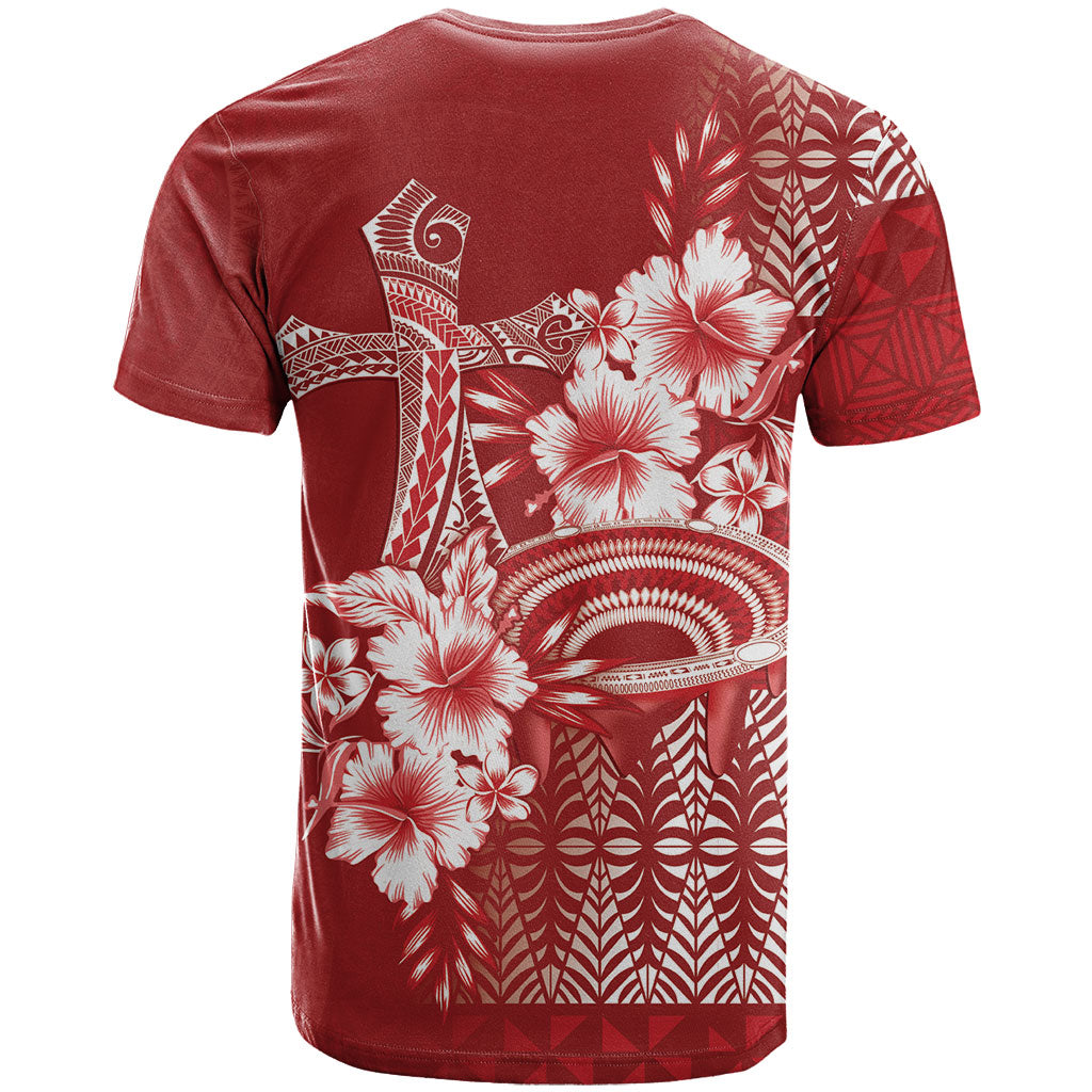 Tonga Ngatu Kupesi Royal Red T Shirt Koe Otua Mo Tonga Ko Hoku Tofia LT7 - Polynesian Pride