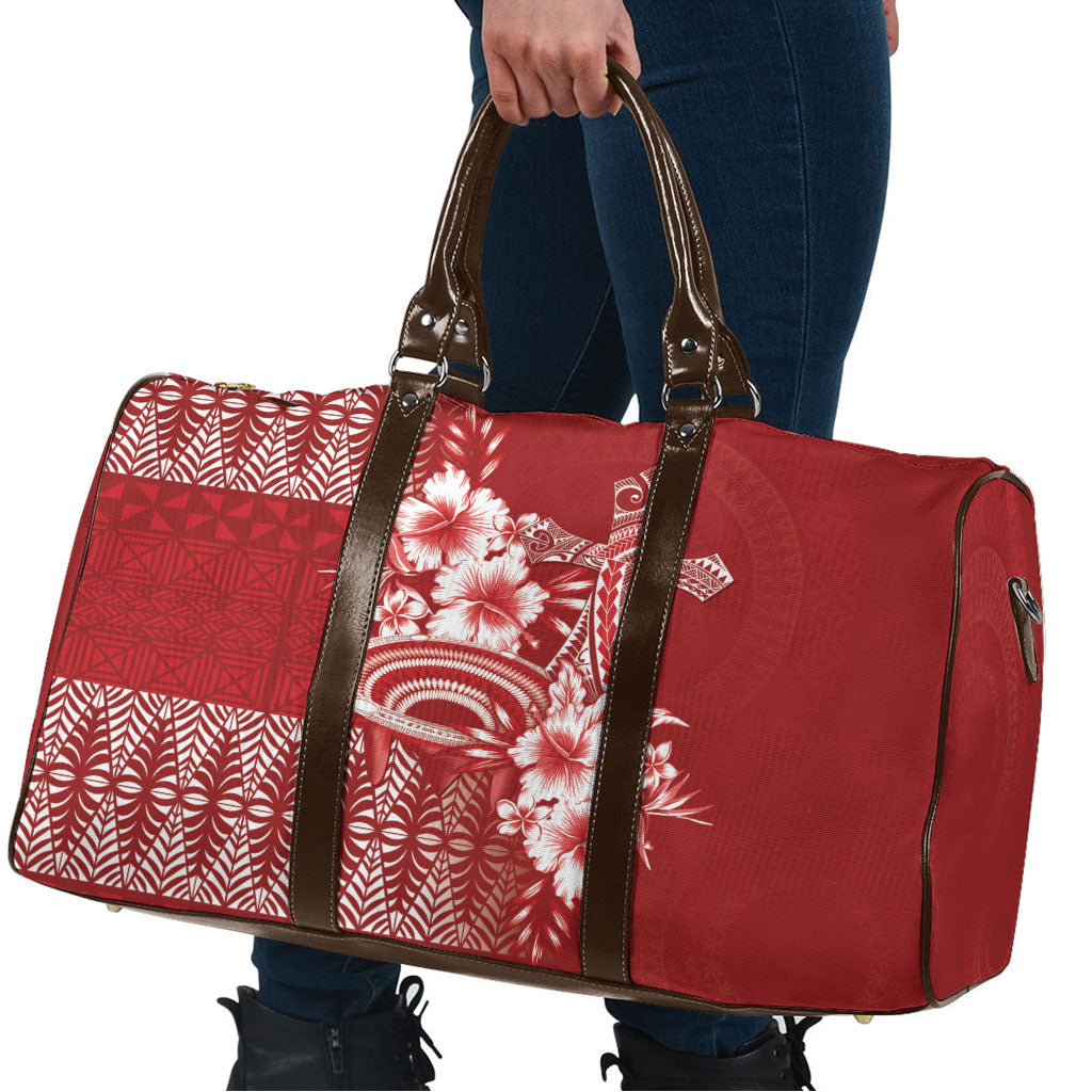 Tonga Ngatu Kupesi Royal Red Travel Bag Koe Otua Mo Tonga Ko Hoku Tofia LT7 - Polynesian Pride