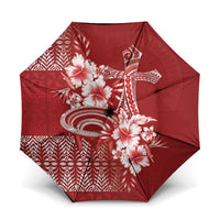 Tonga Ngatu Kupesi Royal Red Umbrella Koe Otua Mo Tonga Ko Hoku Tofia LT7 One Size Folded 11.42 inch Opened Diameter 37.4 inch Red - Polynesian Pride