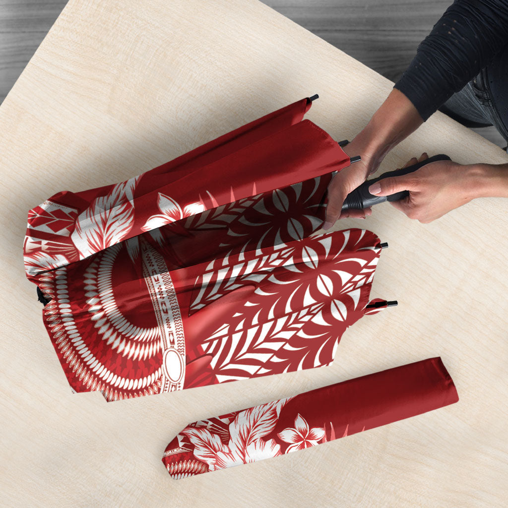 Tonga Ngatu Kupesi Royal Red Umbrella Koe Otua Mo Tonga Ko Hoku Tofia LT7 - Polynesian Pride