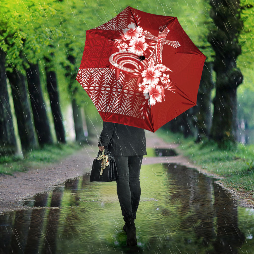 Tonga Ngatu Kupesi Royal Red Umbrella Koe Otua Mo Tonga Ko Hoku Tofia LT7 - Polynesian Pride