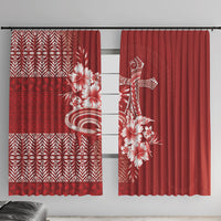 Tonga Ngatu Kupesi Royal Red Window Curtain Koe Otua Mo Tonga Ko Hoku Tofia LT7 With Hooks Red - Polynesian Pride