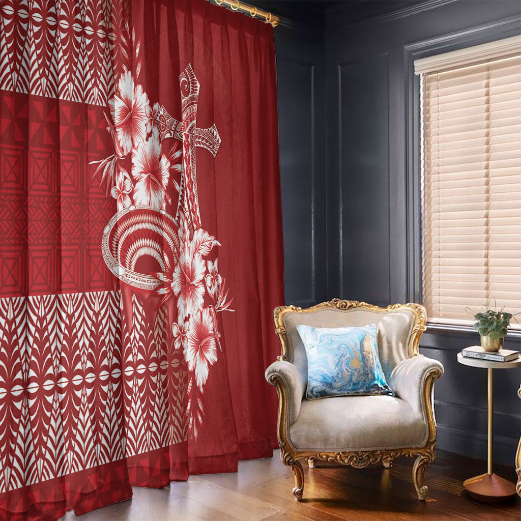 Tonga Ngatu Kupesi Royal Red Window Curtain Koe Otua Mo Tonga Ko Hoku Tofia LT7 - Polynesian Pride