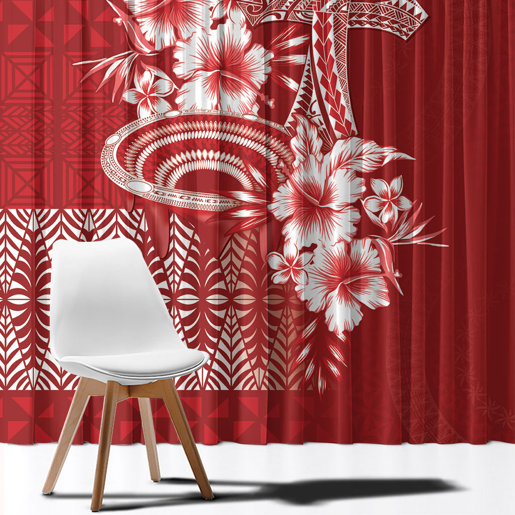 Tonga Ngatu Kupesi Royal Red Window Curtain Koe Otua Mo Tonga Ko Hoku Tofia LT7 - Polynesian Pride