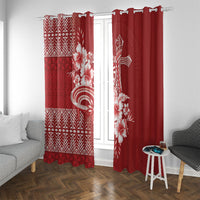 Tonga Ngatu Kupesi Royal Red Window Curtain Koe Otua Mo Tonga Ko Hoku Tofia LT7 With Grommets Red - Polynesian Pride