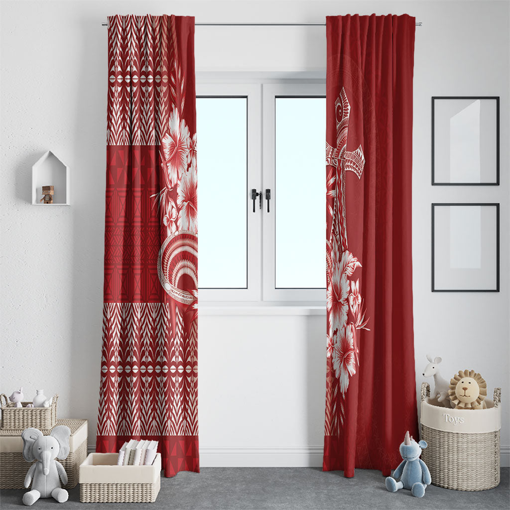 Tonga Ngatu Kupesi Royal Red Window Curtain Koe Otua Mo Tonga Ko Hoku Tofia LT7 - Polynesian Pride