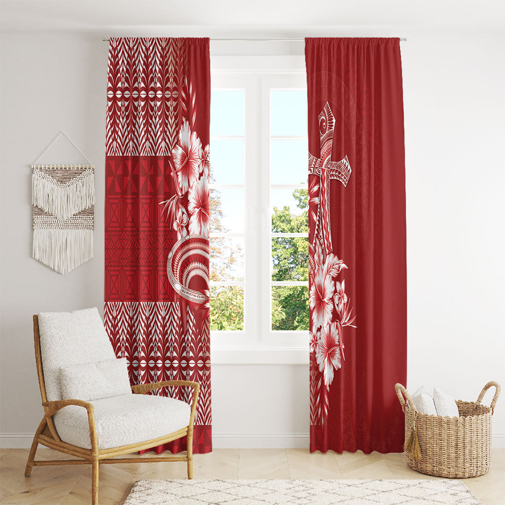 Tonga Ngatu Kupesi Royal Red Window Curtain Koe Otua Mo Tonga Ko Hoku Tofia LT7 - Polynesian Pride