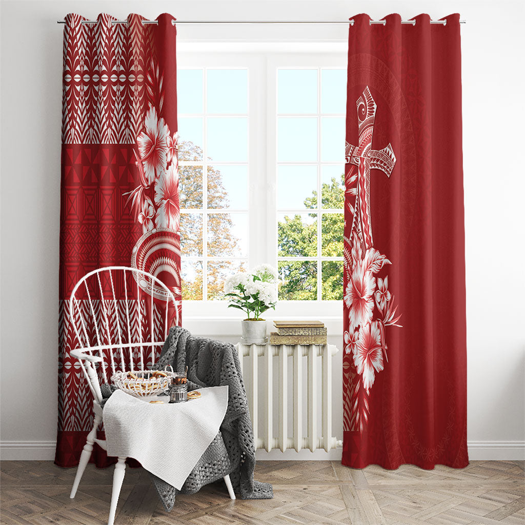 Tonga Ngatu Kupesi Royal Red Window Curtain Koe Otua Mo Tonga Ko Hoku Tofia LT7 - Polynesian Pride