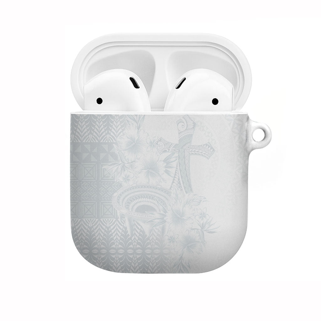 Tonga Ngatu Kupesi White Sunday Fakame AirPods Case Koe Otua Mo Tonga Ko Hoku Tofia LT7 White - Polynesian Pride