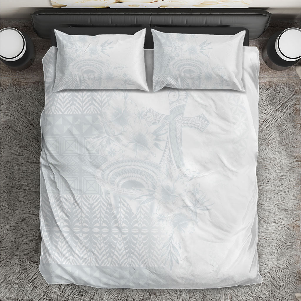 Tonga Ngatu Kupesi White Sunday Fakame Bedding Set Koe Otua Mo Tonga Ko Hoku Tofia LT7 White - Polynesian Pride