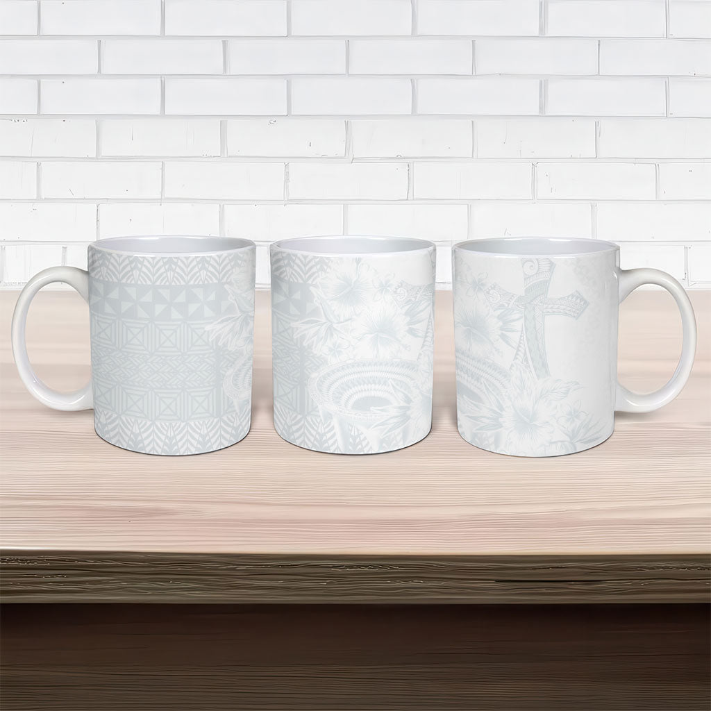 Tonga Ngatu Kupesi White Sunday Fakame Ceramic Mug Koe Otua Mo Tonga Ko Hoku Tofia LT7 - Polynesian Pride