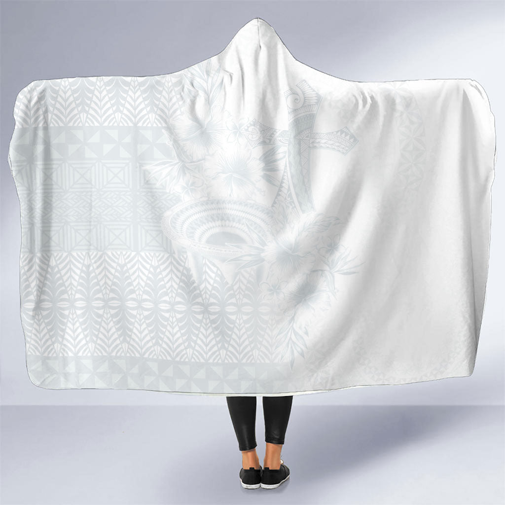 Tonga Ngatu Kupesi White Sunday Fakame Hooded Blanket Koe Otua Mo Tonga Ko Hoku Tofia LT7 One Size White - Polynesian Pride