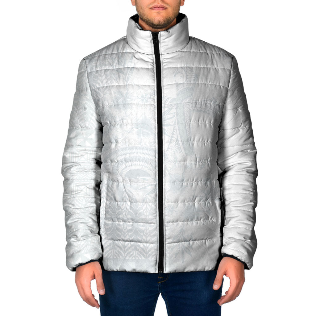 Tonga Ngatu Kupesi White Sunday Fakame Padded Jacket Koe Otua Mo Tonga Ko Hoku Tofia LT7 Men White - Polynesian Pride