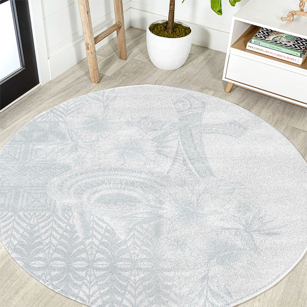 Tonga Ngatu Kupesi White Sunday Fakame Round Carpet Koe Otua Mo Tonga Ko Hoku Tofia LT7 White - Polynesian Pride