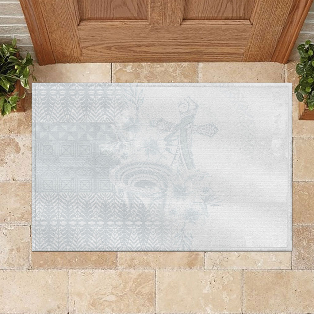 Tonga Ngatu Kupesi White Sunday Fakame Rubber Doormat Koe Otua Mo Tonga Ko Hoku Tofia LT7 White - Polynesian Pride