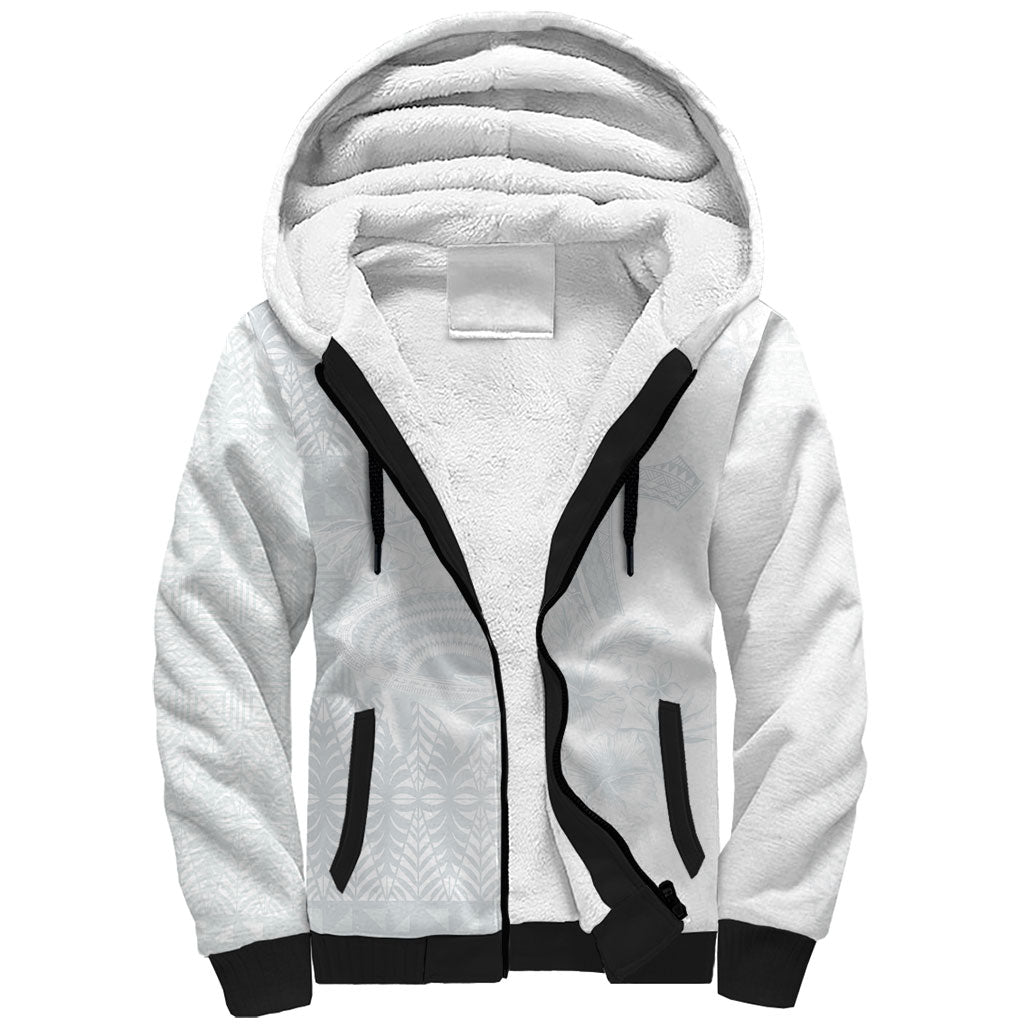 Tonga Ngatu Kupesi White Sunday Fakame Sherpa Hoodie Koe Otua Mo Tonga Ko Hoku Tofia LT7 Unisex White - Polynesian Pride
