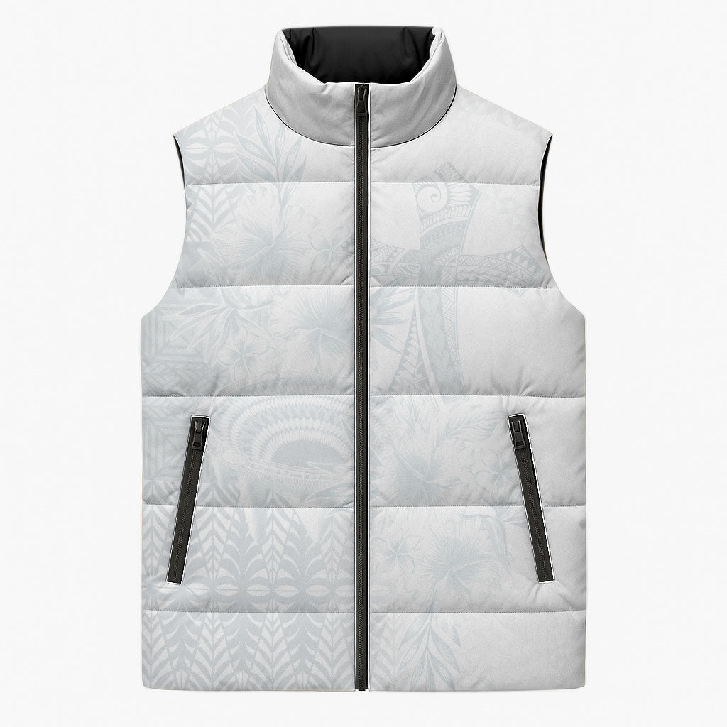 Tonga Ngatu Kupesi White Sunday Fakame Sleeveless Puffer Jacket Koe Otua Mo Tonga Ko Hoku Tofia