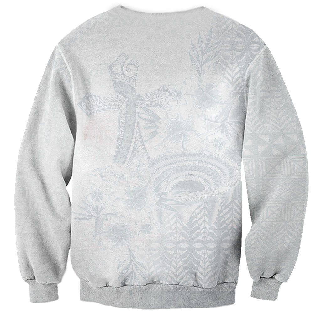 Tonga Ngatu Kupesi White Sunday Fakame Sweatshirt Koe Otua Mo Tonga Ko Hoku Tofia LT7 - Polynesian Pride