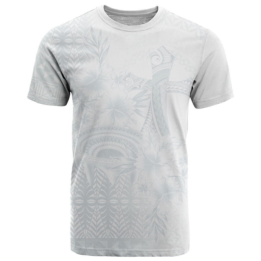 Tonga Ngatu Kupesi White Sunday Fakame T Shirt Koe Otua Mo Tonga Ko Hoku Tofia LT7 White - Polynesian Pride