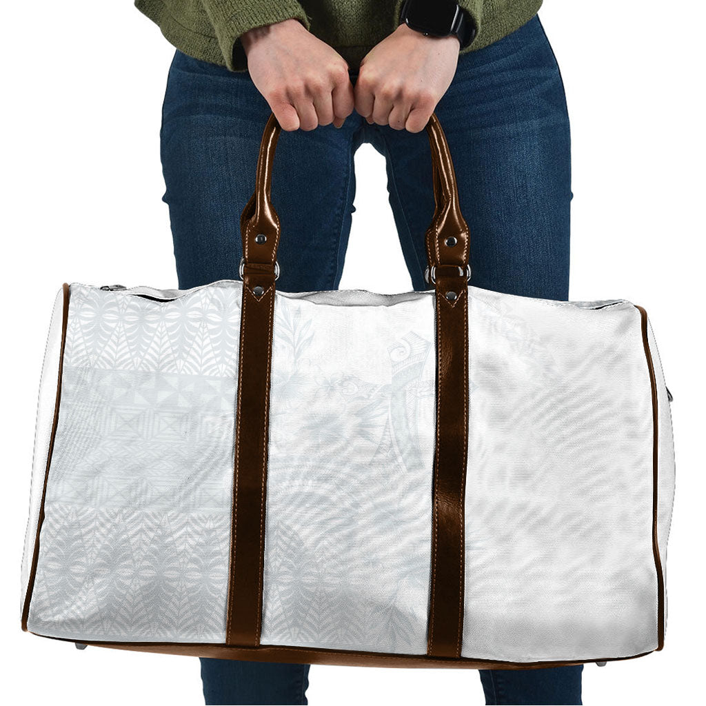 Tonga Ngatu Kupesi White Sunday Fakame Travel Bag Koe Otua Mo Tonga Ko Hoku Tofia LT7 White - Polynesian Pride
