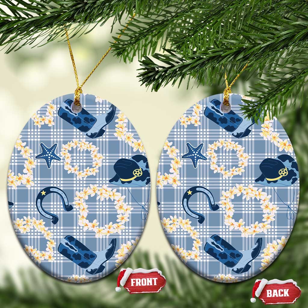 Aloha Hawaii Paniolo Jeans Palaka Ceramic Ornament Coastal Rodeo LT7 Oval Pastel Blue - Polynesian Pride