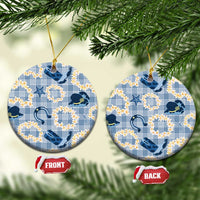 Aloha Hawaii Paniolo Jeans Palaka Ceramic Ornament Coastal Rodeo LT7 Circle Pastel Blue - Polynesian Pride