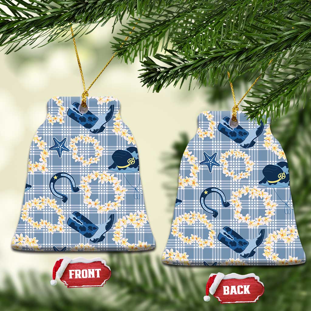 Aloha Hawaii Paniolo Jeans Palaka Ceramic Ornament Coastal Rodeo LT7 Bell Flake Pastel Blue - Polynesian Pride