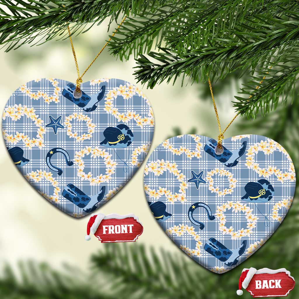 Aloha Hawaii Paniolo Jeans Palaka Ceramic Ornament Coastal Rodeo LT7 Heart Pastel Blue - Polynesian Pride