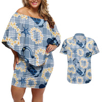 Aloha Hawaii Paniolo Jeans Palaka Couples Matching Off Shoulder Short Dress and Hawaiian Shirt Coastal Rodeo - Polynesian Pride