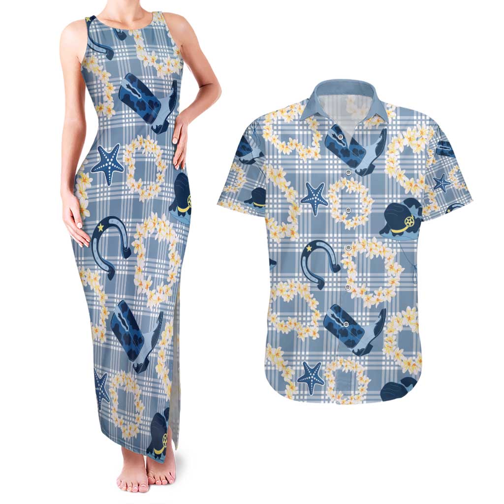 Aloha Hawaii Paniolo Jeans Palaka Couples Matching Tank Maxi Dress and Hawaiian Shirt Coastal Rodeo - Polynesian Pride
