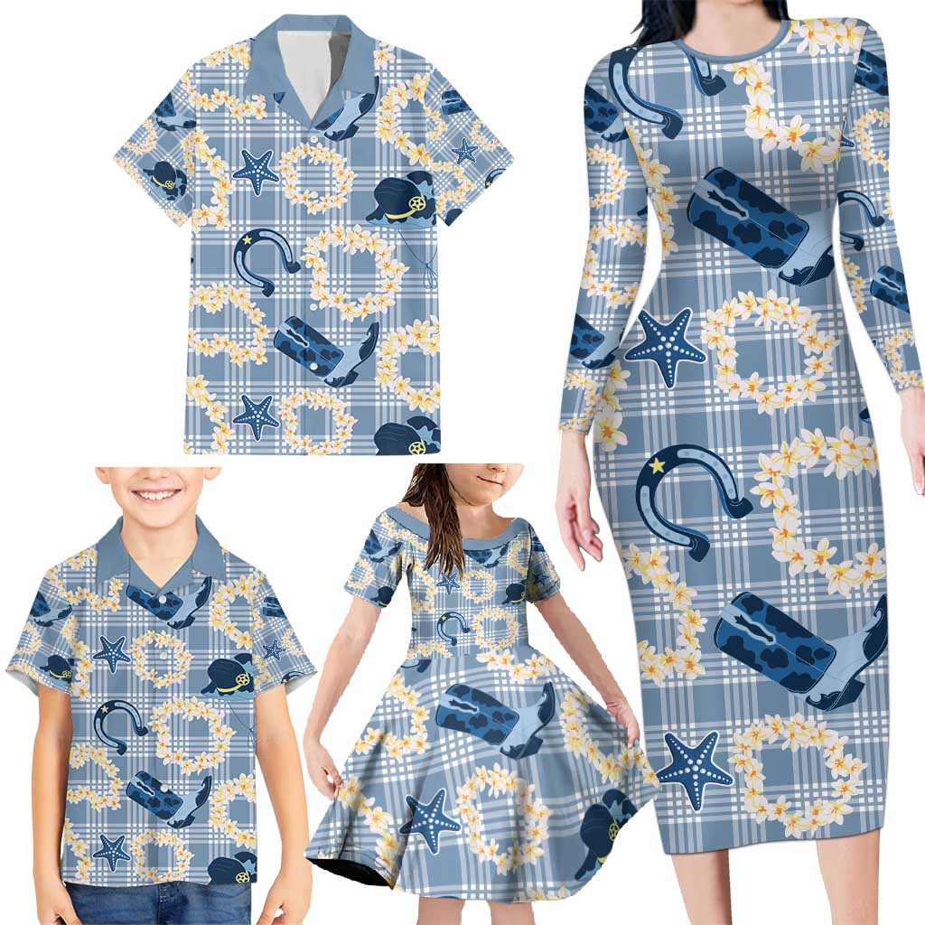 Aloha Hawaii Paniolo Jeans Palaka Family Matching Long Sleeve Bodycon Dress and Hawaiian Shirt Coastal Rodeo - Polynesian Pride