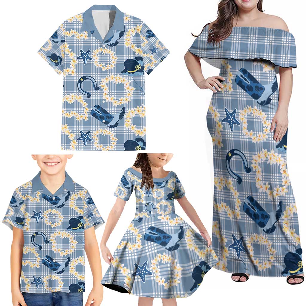 Aloha Hawaii Paniolo Jeans Palaka Family Matching Off Shoulder Maxi Dress and Hawaiian Shirt Coastal Rodeo - Polynesian Pride