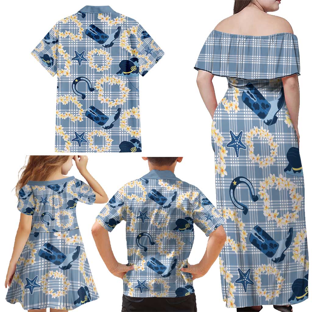 Aloha Hawaii Paniolo Jeans Palaka Family Matching Off Shoulder Maxi Dress and Hawaiian Shirt Coastal Rodeo - Polynesian Pride