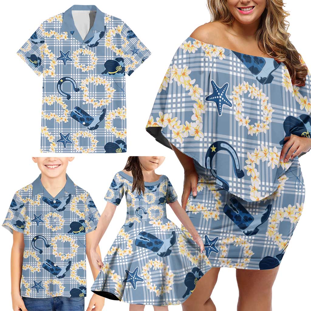 Aloha Hawaii Paniolo Jeans Palaka Family Matching Off Shoulder Short Dress and Hawaiian Shirt Coastal Rodeo - Polynesian Pride