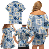 Aloha Hawaii Paniolo Jeans Palaka Family Matching Off Shoulder Short Dress and Hawaiian Shirt Coastal Rodeo - Polynesian Pride