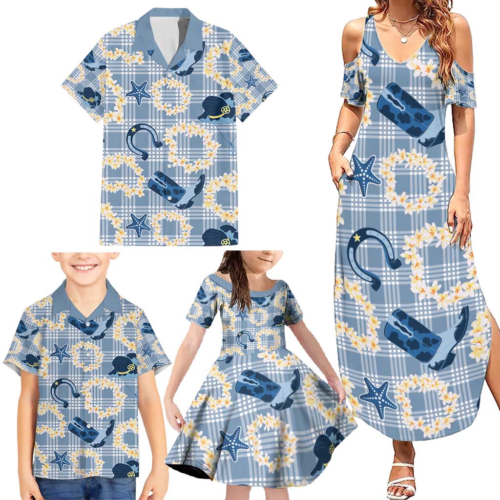 Aloha Hawaii Paniolo Jeans Palaka Family Matching Summer Maxi Dress and Hawaiian Shirt Coastal Rodeo - Polynesian Pride