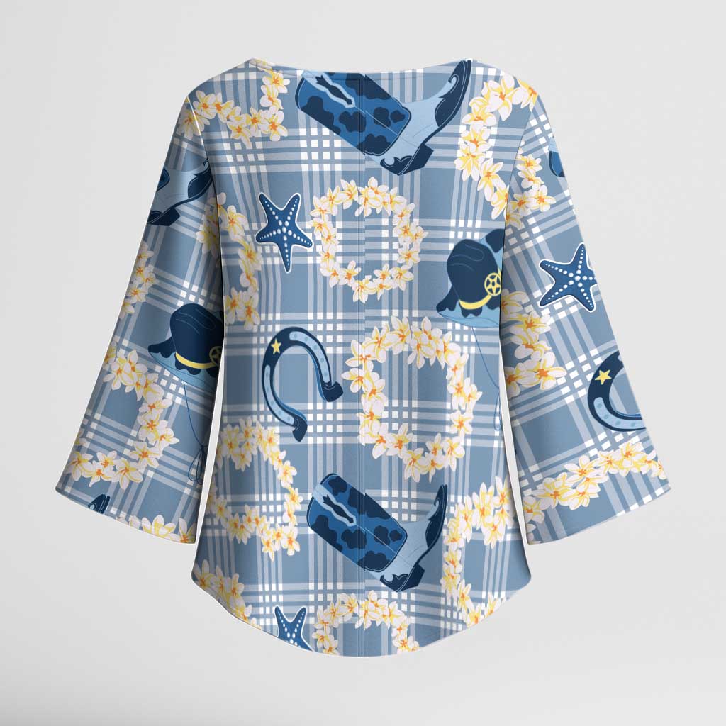 Aloha Hawaii Paniolo Jeans Palaka Kimono Sleeve Blouse Coastal Rodeo - Polynesian Pride