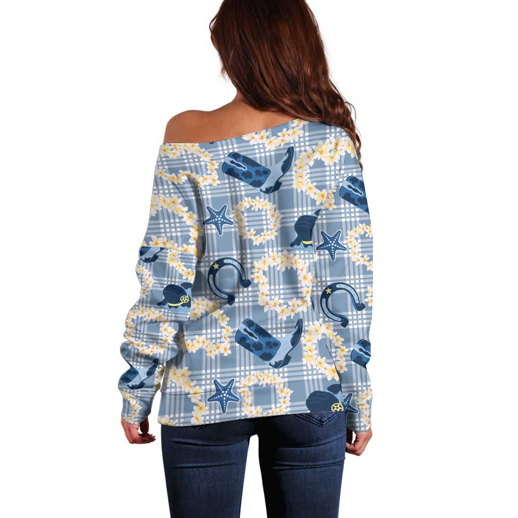 Aloha Hawaii Paniolo Jeans Palaka Off Shoulder Sweater Coastal Rodeo LT7 - Polynesian Pride