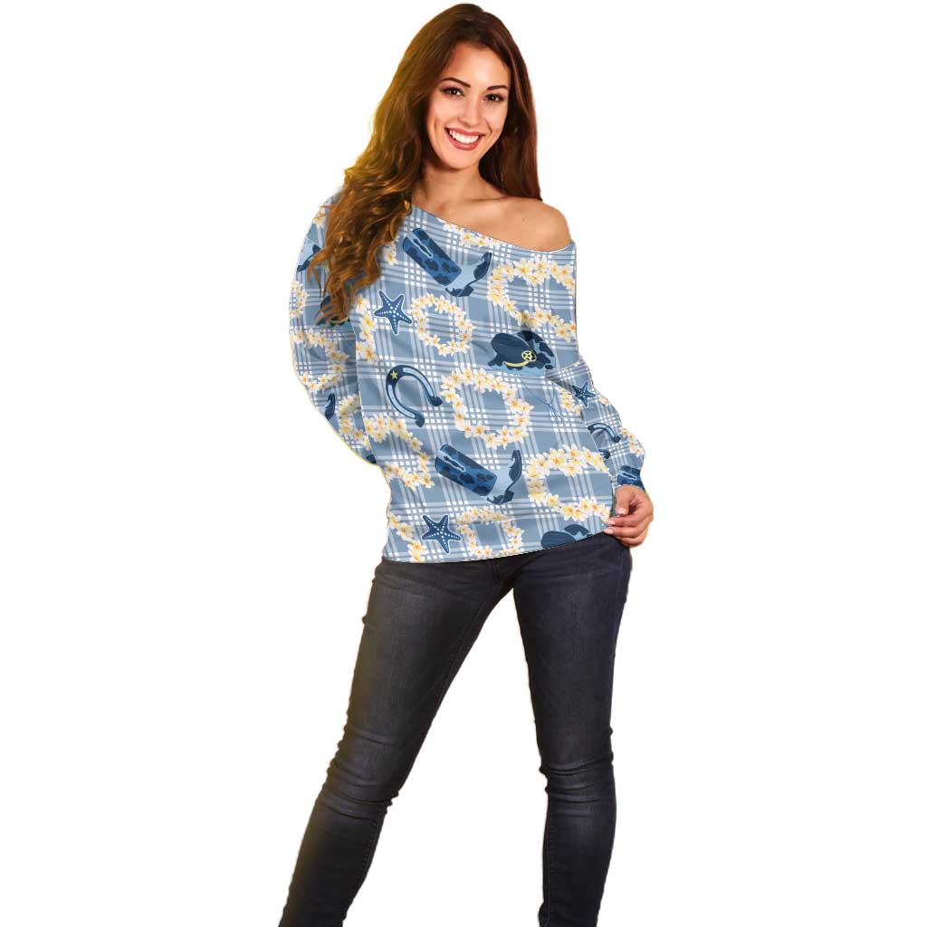 Aloha Hawaii Paniolo Jeans Palaka Off Shoulder Sweater Coastal Rodeo LT7 - Polynesian Pride