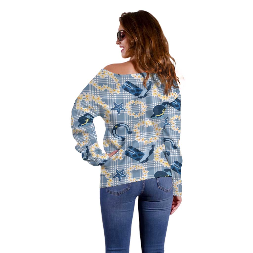 Aloha Hawaii Paniolo Jeans Palaka Off Shoulder Sweater Coastal Rodeo LT7 - Polynesian Pride