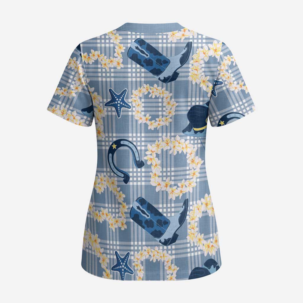 Aloha Hawaii Paniolo Jeans Palaka Scrub Top Coastal Rodeo - Polynesian Pride