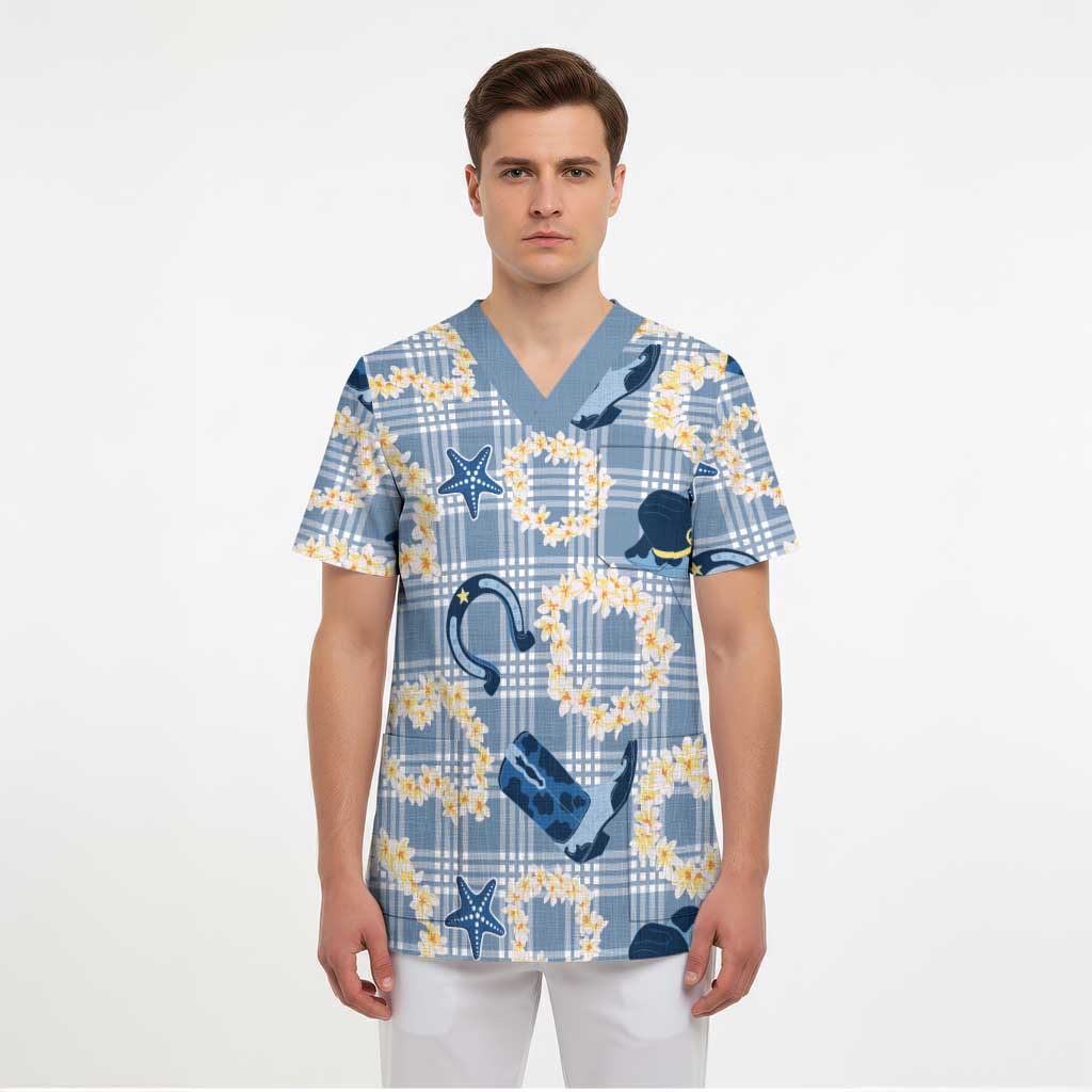 Aloha Hawaii Paniolo Jeans Palaka Scrub Top Coastal Rodeo - Polynesian Pride