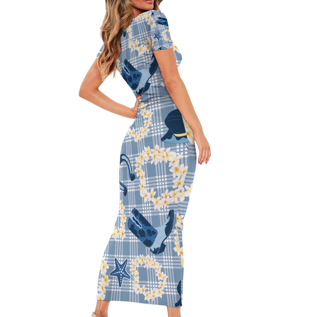 Aloha Hawaii Paniolo Jeans Palaka Short Sleeve Bodycon Dress Coastal Rodeo - Polynesian Pride