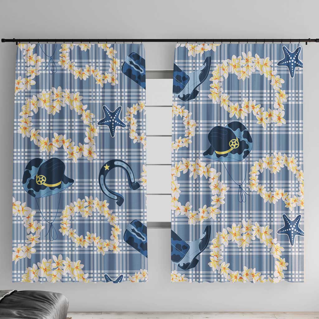 Aloha Hawaii Paniolo Jeans Palaka Window Curtain Coastal Rodeo LT7 With Hooks Pastel Blue - Polynesian Pride