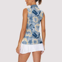 Aloha Hawaii Paniolo Jeans Palaka Women Sleeveless Polo Shirt Coastal Rodeo - Polynesian Pride