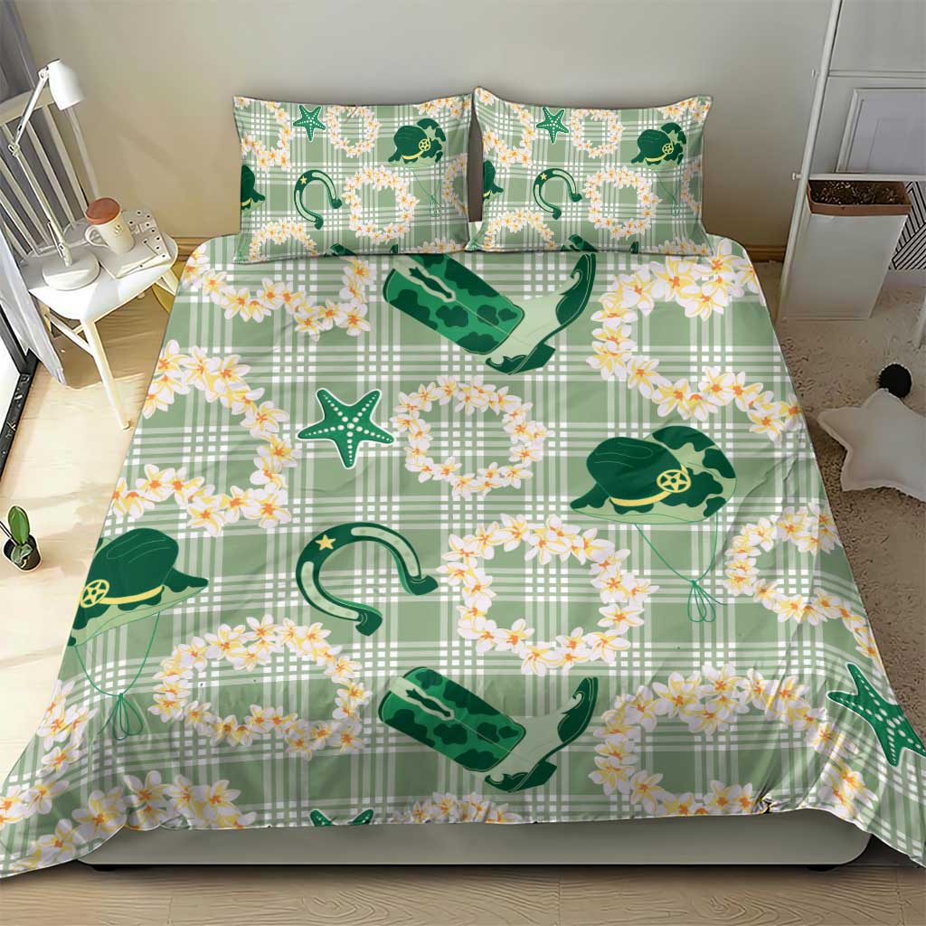 Aloha Hawaii Paniolo Mint Palaka Bedding Set Coastal Rodeo - Polynesian Pride